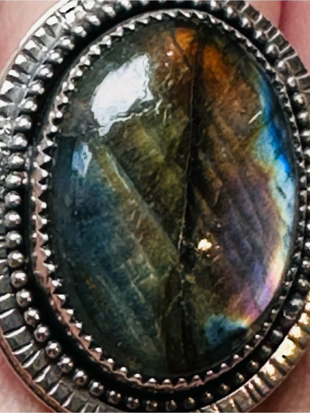 Handmade Sterling Silver Rainbow Labradorite Statement Ring-Artisan-Size 6